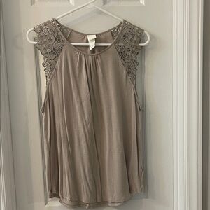 H&M Tan Lace Detail Blouse
